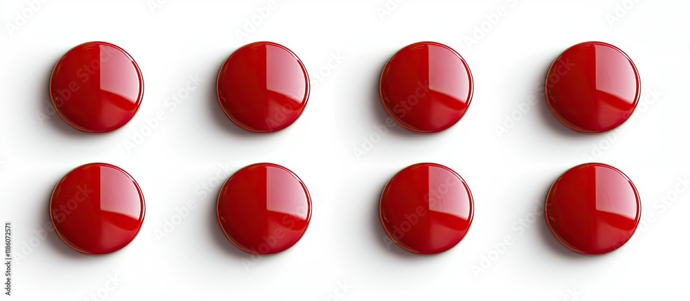 Poster Red button shapes set against a white background. with copy space image. Place for adding text or design