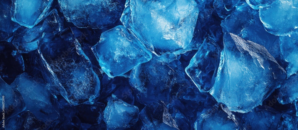 Poster Broken ice close up Fragments of crushed blue ice create a textured background Close up of frozen water. with copy space image. Place for adding text or design