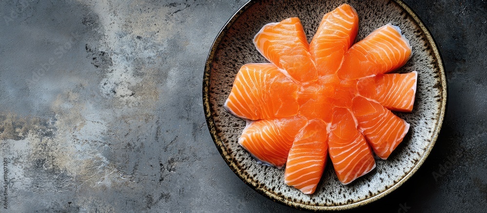 Leinwandbilder sliced raw salmon on a plate. with copy space image. place for adding text or design