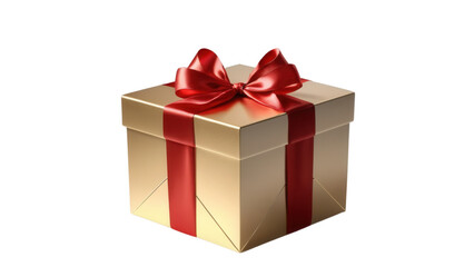 Obraz premium A gold gift box wrapped with a red satin ribbon, elegantly placed with soft giving it a luxurious feel
