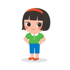 Happy Kid standing pose and smiling. Happy Little Kid Having Fun Enjoying Childhood.