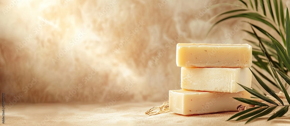 Poster bars of soap crafted from natural ingredients on a beige background organic cosmetics spa health con