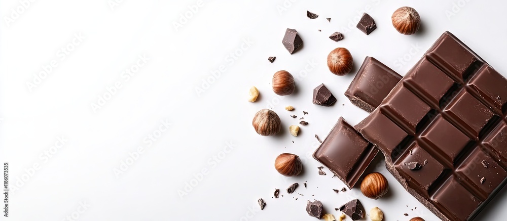 Leinwandbilder milk and dark chocolate bars with hazelnuts isolated on white. with copy space image. place for addi