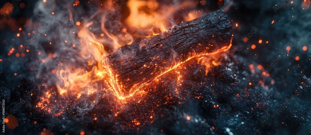 Poster logs smoldering in a bright fire up close a moody background featuring a campfire flame an incredibl