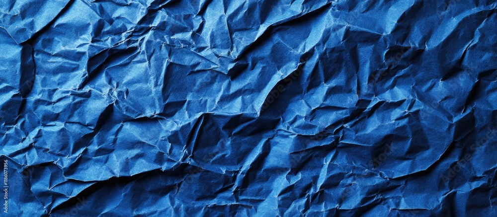 Aufkleber close up of a blue crumpled piece of construction paper used as a background with blank space for de