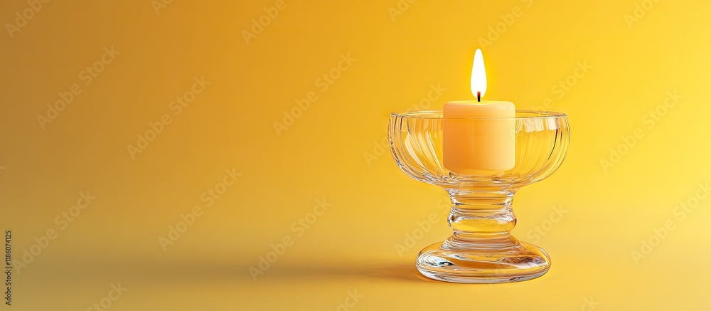 Poster an acrylic candlestick holding a candle for home decoration against a yellow white background. with 