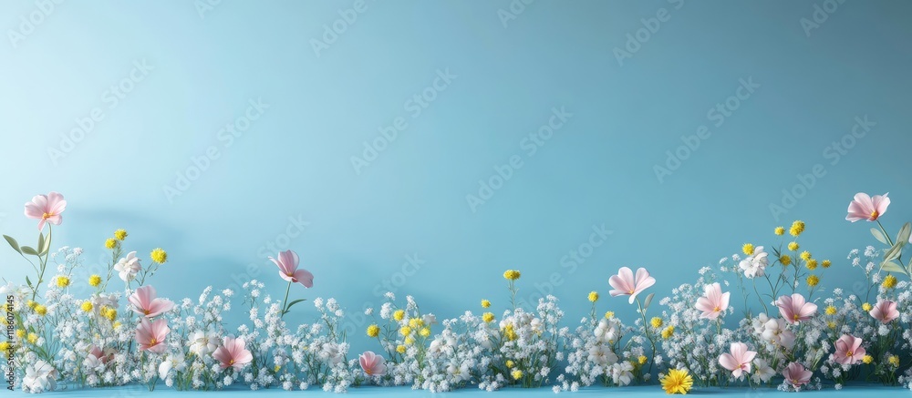 Leinwandbilder summer blooms on blue backdrop. with copy space image. Place for adding text or design