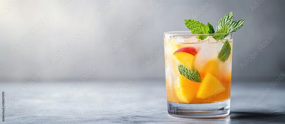 Aufkleber glass of peach mojito with mint against a grey background. with copy space image. place for adding t