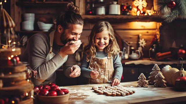 Happy father and daughter cooking together