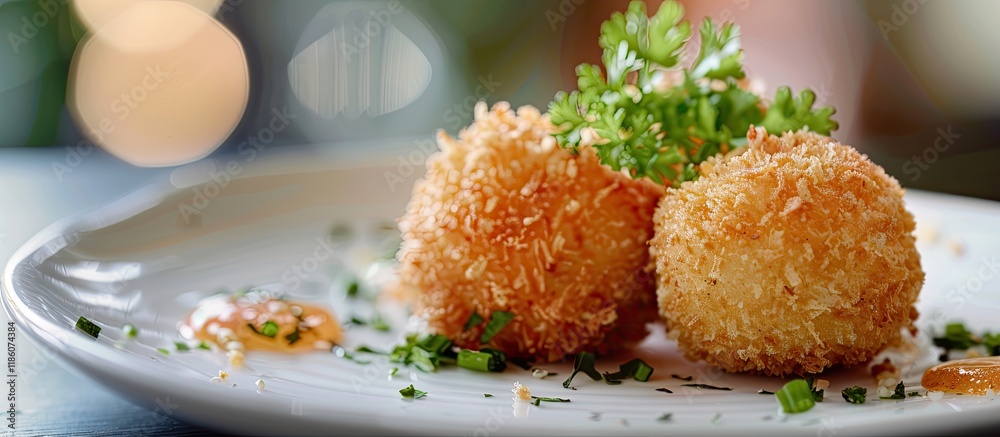 Aufkleber japanese cuisine croquette fried with breadcrumbs. with copy space image. place for adding text or d