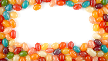 Obraz premium Frame made of jelly beans. Space for text. Generative AI