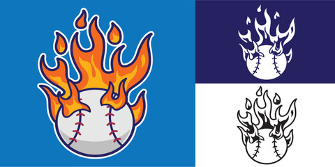 set of baseball with fire good for sticker, badge, element design, logo, club sport, etc