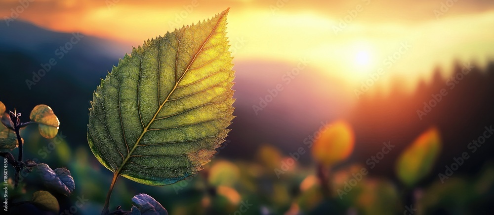 Leinwandbilder wild leaf against sunset during the evening in a mountainous region. with copy space image. place fo