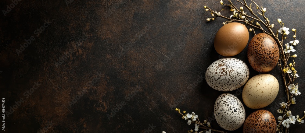 Leinwandbilder vintage backdrop featuring easter eggs classic kitchenware against a dark background easter scene wi