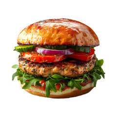 Harissa Spiced Turkey Burger with Lettuce Isolated on Transparent Background