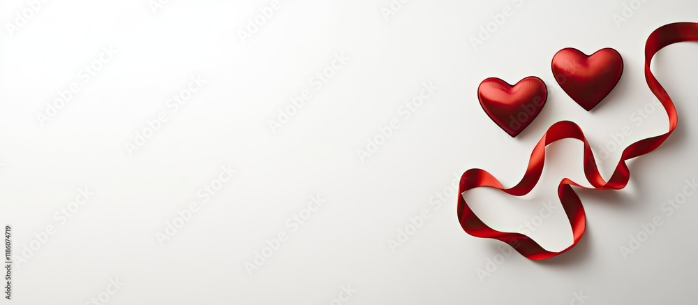 Aufkleber Heart shaped ribbons on a white background Valentine s Day theme. with copy space image. Place for adding text or design