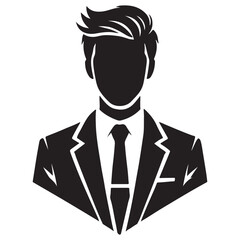 Business person Silhouette Vector Illustration, Solid White Background.