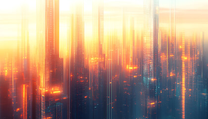 Fototapeta premium Futuristic cityscape with glowing lights at dusk
