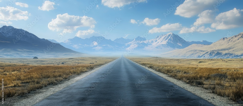 Aufkleber Vast empty road with a mountain range in the distance. with copy space image. Place for adding text or design