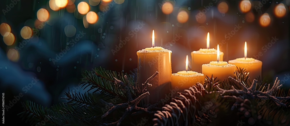 Aufkleber Advent season with four candles lit plus room for your content. with copy space image. Place for adding text or design
