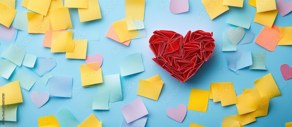 Fototapete heart shaped sticky notes in the background. with copy space image. place for adding text or design