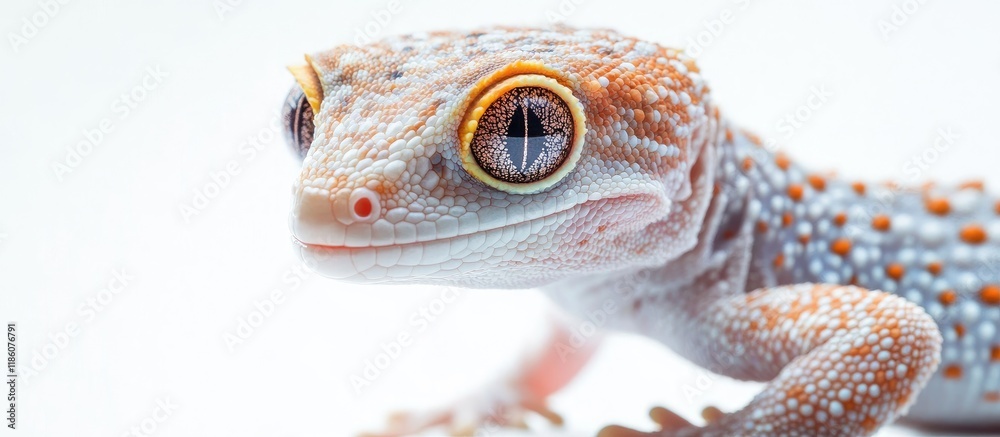 Aufkleber Close up of a gecko lizard against an isolated white background. with copy space image. Place for adding text or design