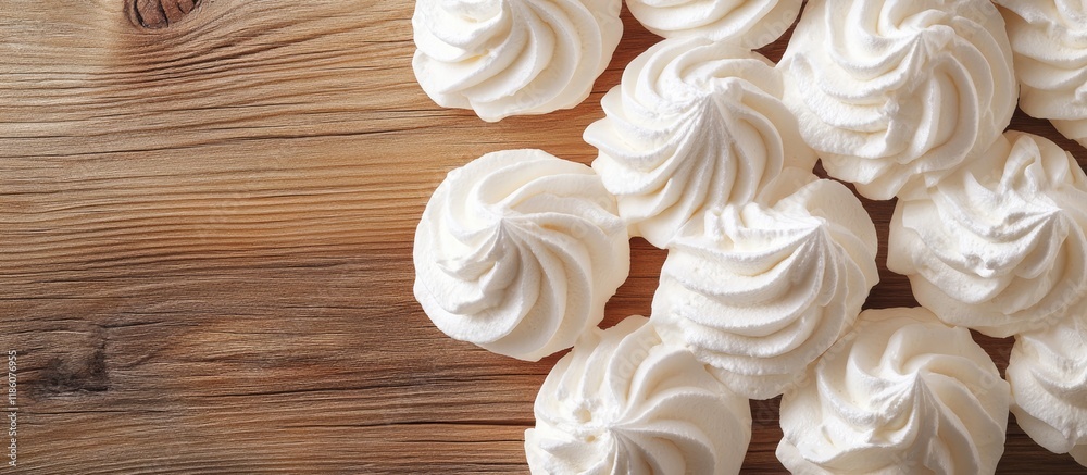 Aufkleber meringue tasty homemade meringues on a wooden surface. with copy space image. place for adding text 
