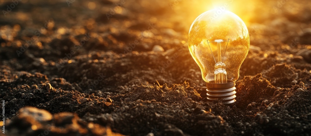 Aufkleber light bulb shining in the soil. with copy space image. place for adding text or design
