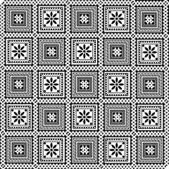 Fototapeta premium American ethnic fabric pattern features a striking geometric design, blending a variety of black and white tones to create an ethnic stunning piece. The pattern is inspired by ethnic tribal art to fab