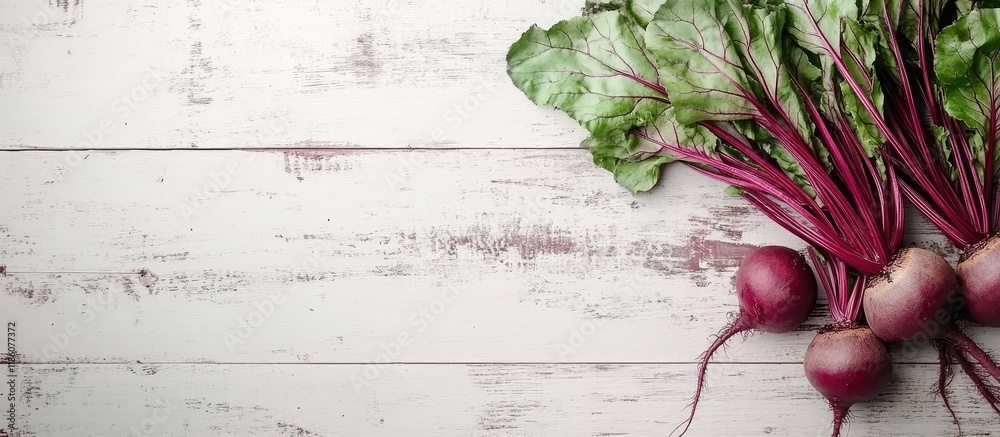 Leinwandbilder beetroot plants on a white wooden table. with copy space image. place for adding text or design