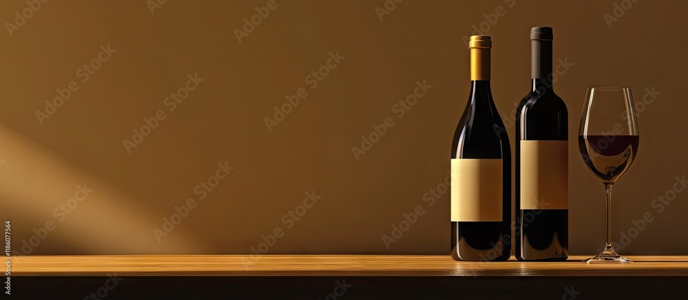 Aufkleber wine bottles and a glass on a table with copyspace background