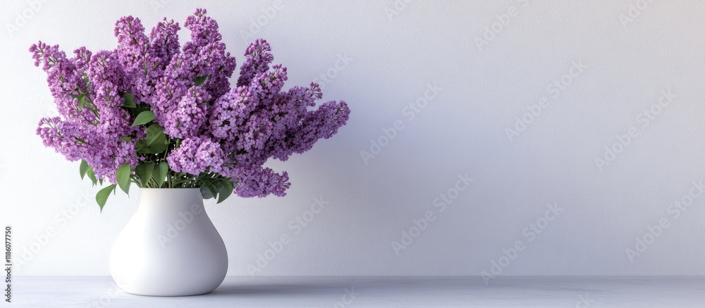 Leinwandbilder a bunch of lilacs in a white vase. with copy space image. Place for adding text or design