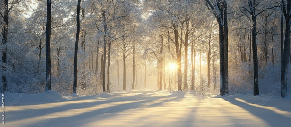 Leinwandbilder winter grove blanketed in snow with light. with copy space image. place for adding text or design