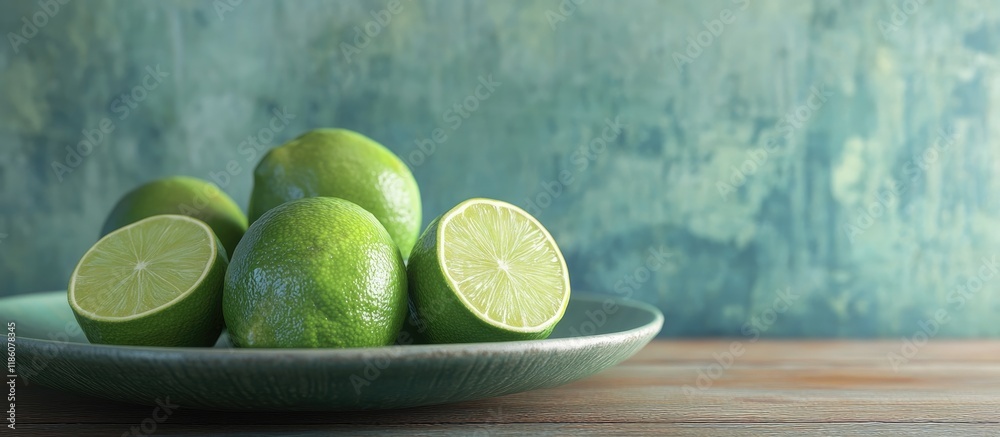 Leinwandbilder fresh limes on a dish. with copy space image. place for adding text or design