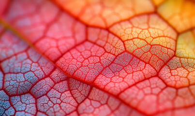 Fototapeta premium Colorful leaf vein macro, autumn background, nature texture