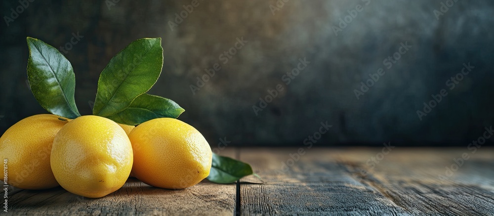 Poster lemons on a wooden surface. with copy space image. Place for adding text or design