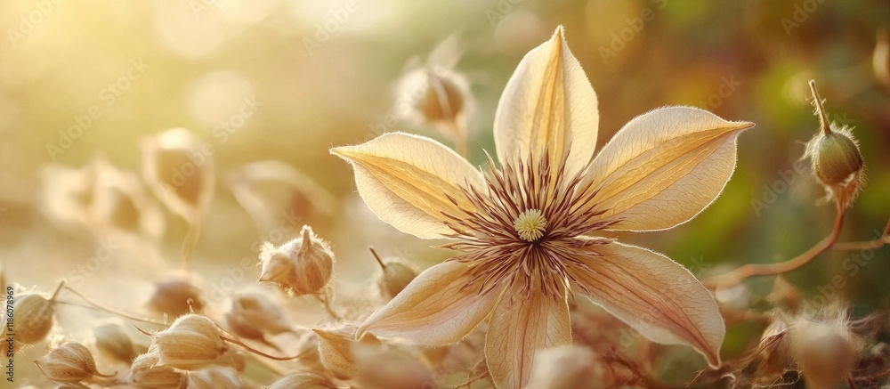 Leinwandbilder clematis seed in the autumn season. with copy space image. place for adding text or design