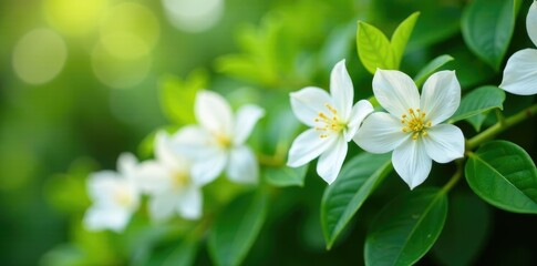Obraz premium Fragrant white flowers of Trachelospermum jasminoides on a vine, fragrant flowers, white flowers