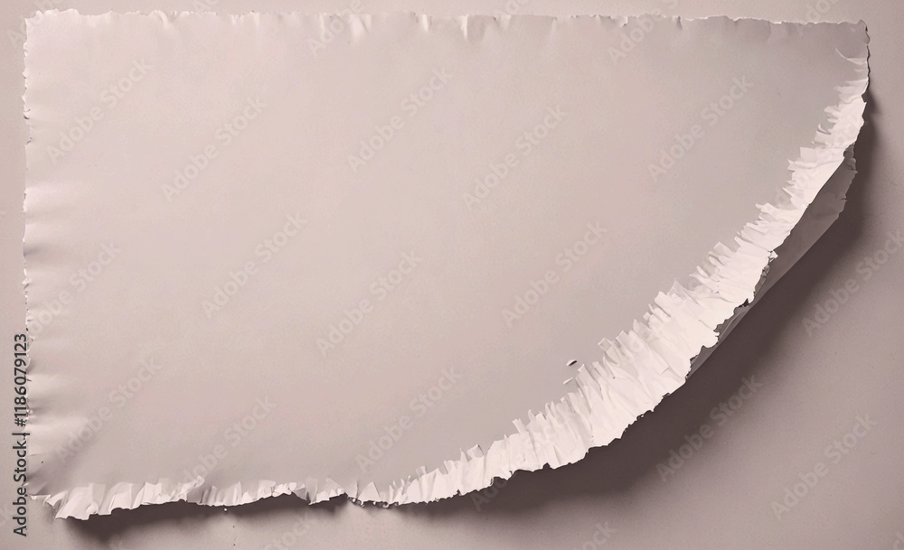 Poster Sheet of paper with a tear in the middle. The tear is long and jagged, extending from the top to the bottom of the paper. The paper is white and he is thin and fragile