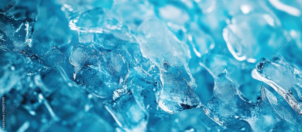 Poster Crushed blue ice glass pieces create a textured background Close up of frozen water. with copy space image. Place for adding text or design