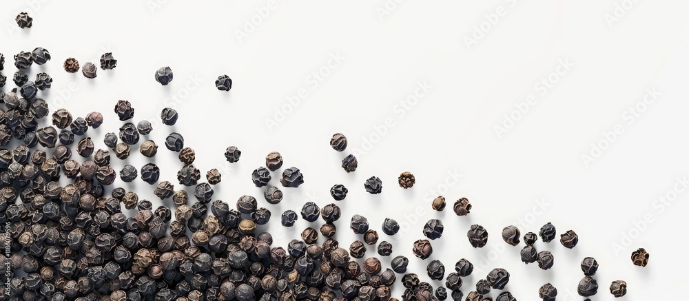 Fototapete black peppercorns set against a white background. with copy space image. place for adding text or de