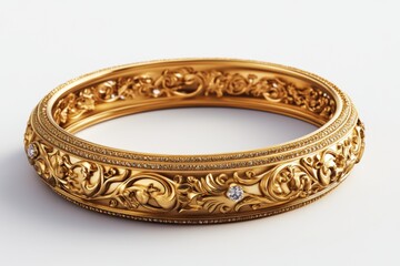 A beautiful intricately designed golden bangle. This exquisite piece highlights elegance and luxury. Perfect for fashion lovers and jewelry collectors. Generative AI