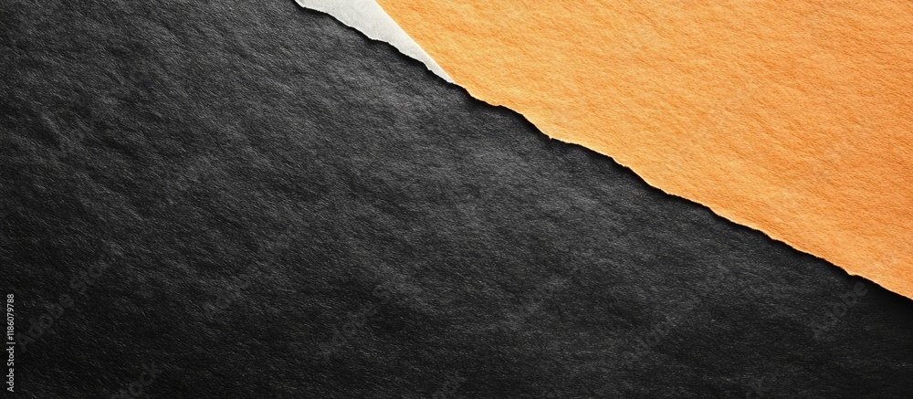 Poster Texture of black craft paper background featuring a white and orange border Vintage abstract cardboard design Template and mockup for presentations with copyspace Closeup of a felt backdrop