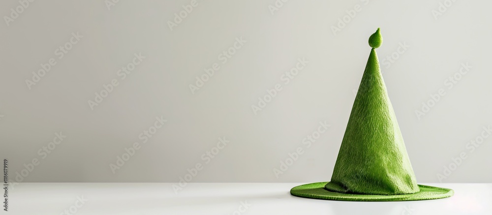 Aufkleber new year hat in green color on a table with a white background copy space