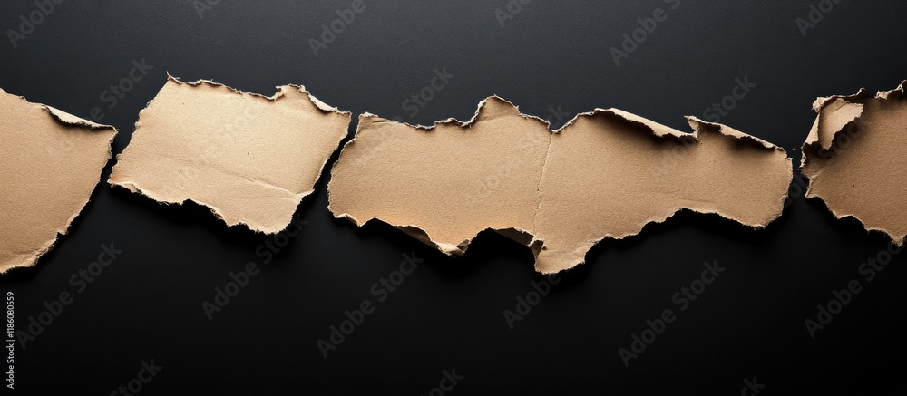 Aufkleber Torn cardboard paper fragment on a black background. with copy space image. Place for adding text or design