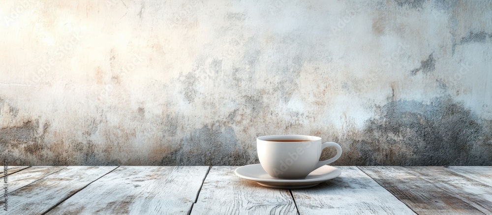 Poster tea cup on aged white wood. with copy space image. place for adding text or design