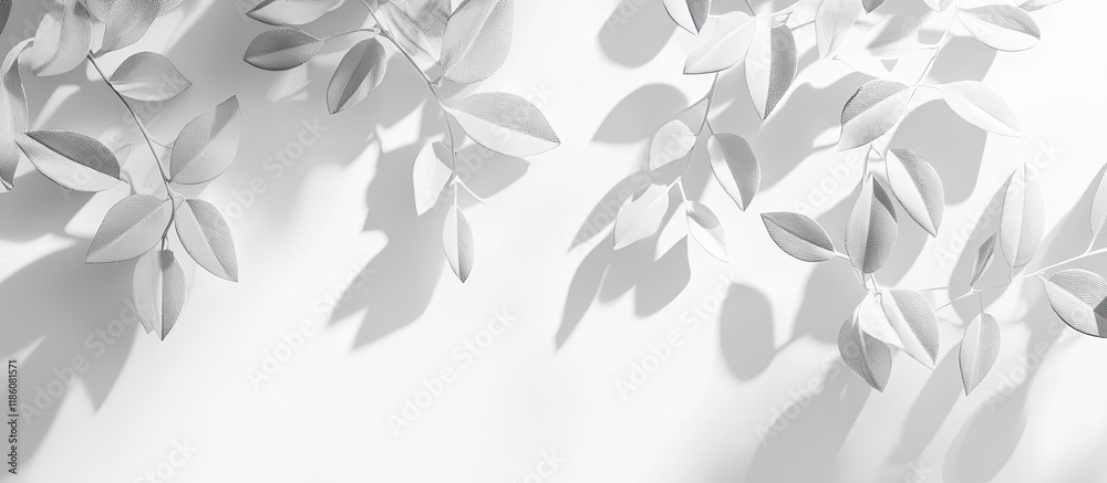 Poster abstract leaves cast a natural shadow overlay on a white textured background suitable for use in pro