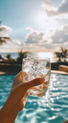 Refreshing Iced Drink by the Poolside on a Sunny Day
