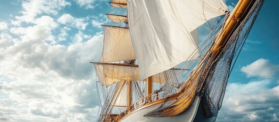 Close up of the front of a sailing ship. with copy space image. Place for adding text or design