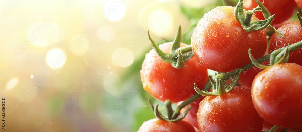 Fototapete organically grown cherry tomatoes. with copy space image. place for adding text or design